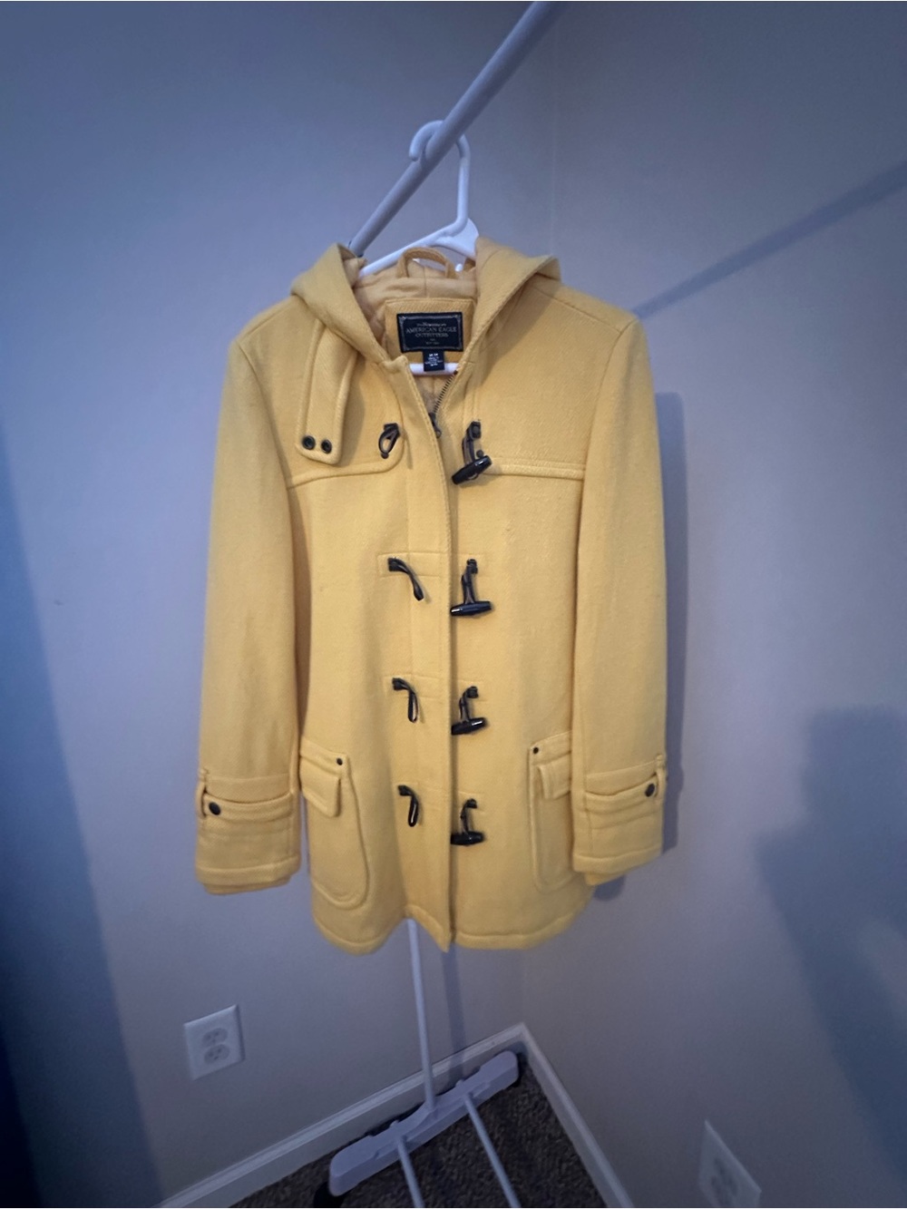 American Eagle Outfitters Yellow Hooded Toggle Peacoat